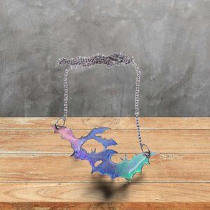 Gothic Oil silk bat necklace with chain